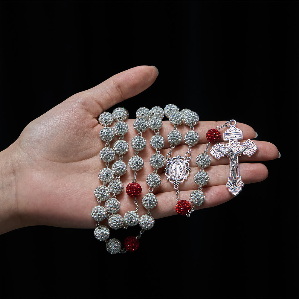 Collana con medaglia miracolosa e crocifisso di gemme rotonde in argento da 10 mm Christianartworkshop - image 4