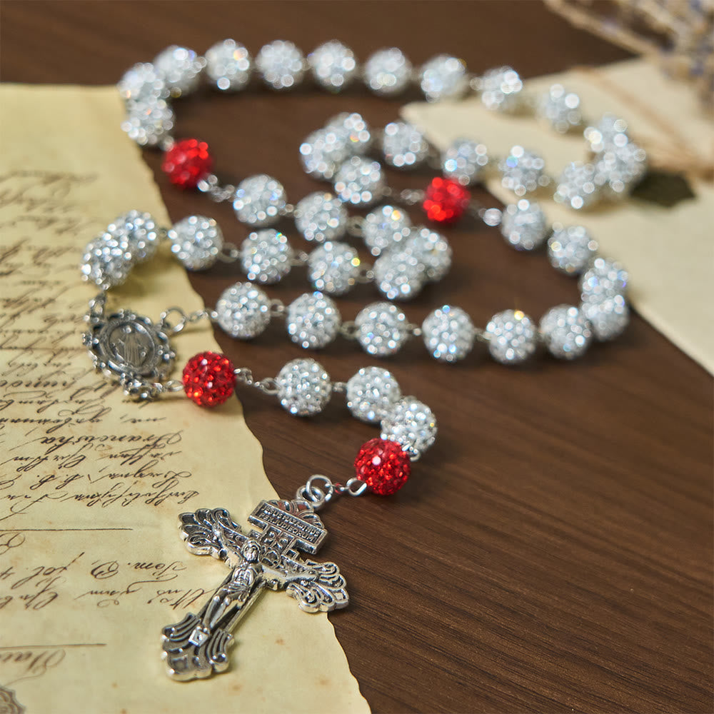 Collana con medaglia miracolosa e crocifisso di gemme rotonde in argento da 10 mm Christianartworkshop - Argento - image 0