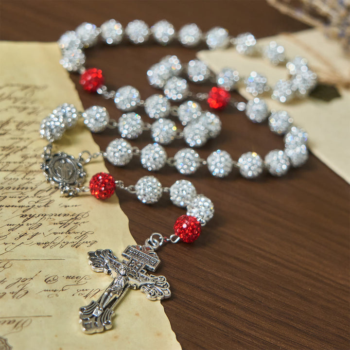 Collana con medaglia miracolosa e crocifisso di gemme rotonde in argento da 10 mm Christianartworkshop - Argento - image 0