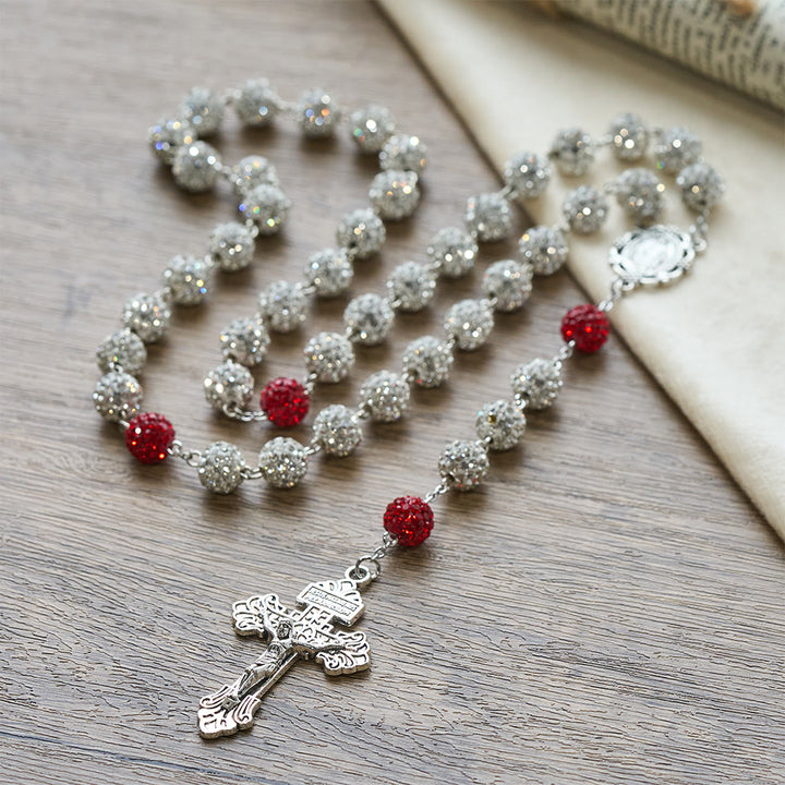 Collana con medaglia miracolosa e crocifisso di gemme rotonde in argento da 10 mm Christianartworkshop - image 2