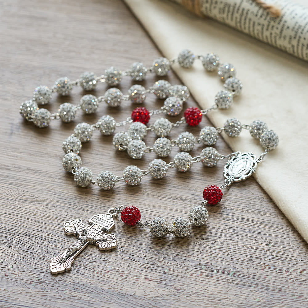 Collana con medaglia miracolosa e crocifisso di gemme rotonde in argento da 10 mm Christianartworkshop - image 1