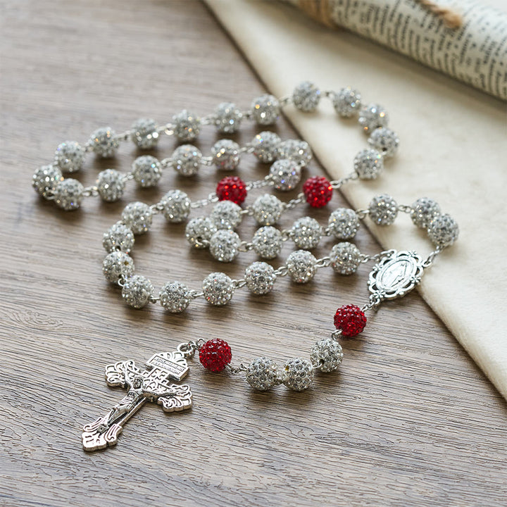 Collana con medaglia miracolosa e crocifisso di gemme rotonde in argento da 10 mm Christianartworkshop - image 1