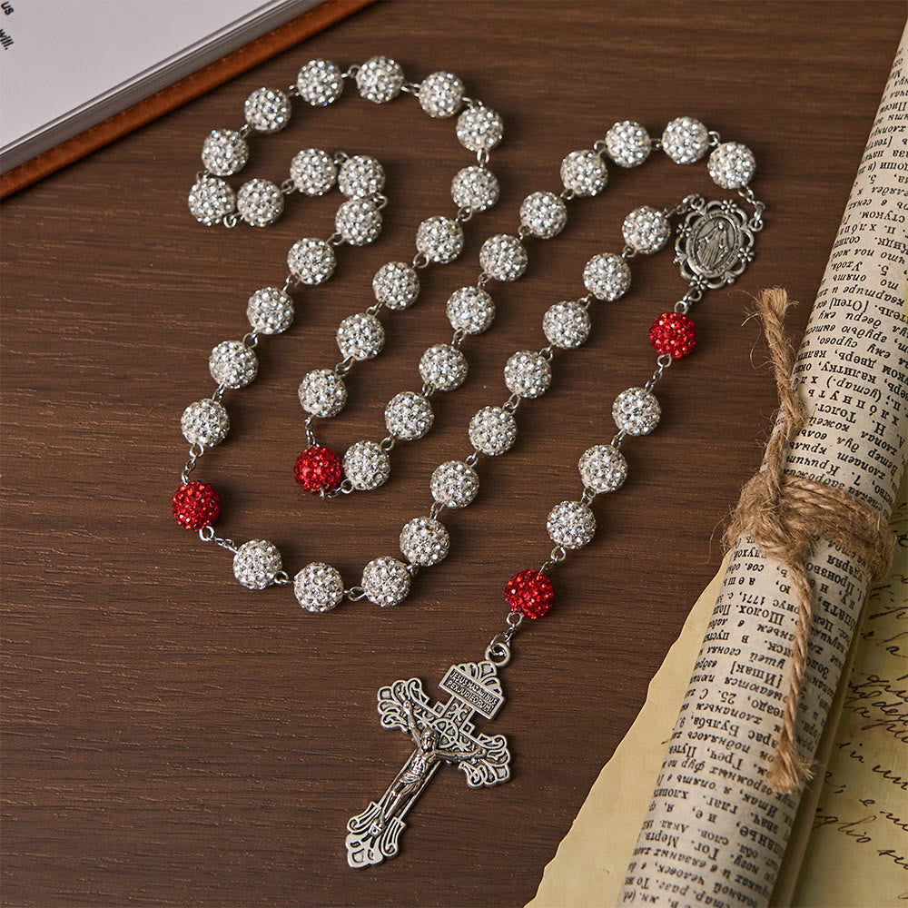 Collana con medaglia miracolosa e crocifisso di gemme rotonde in argento da 10 mm Christianartworkshop - image 3
