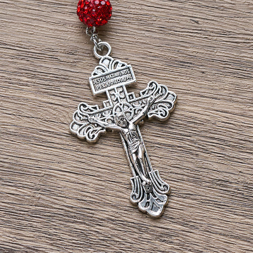 Collana con medaglia miracolosa e crocifisso di gemme rotonde in argento da 10 mm Christianartworkshop - image 5
