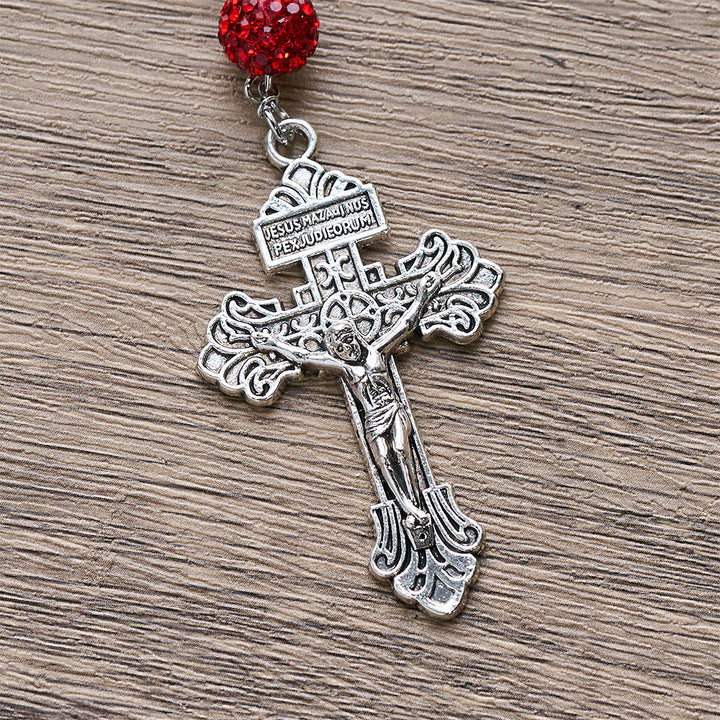 Collana con medaglia miracolosa e crocifisso di gemme rotonde in argento da 10 mm Christianartworkshop - image 5