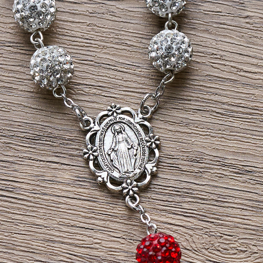 Collana con medaglia miracolosa e crocifisso di gemme rotonde in argento da 10 mm Christianartworkshop - image 6