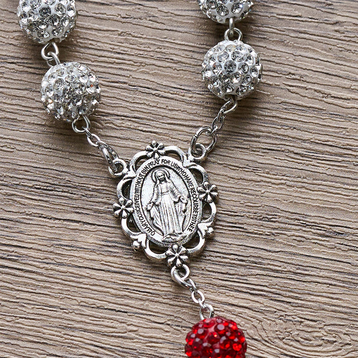 Collana con medaglia miracolosa e crocifisso di gemme rotonde in argento da 10 mm Christianartworkshop - image 6