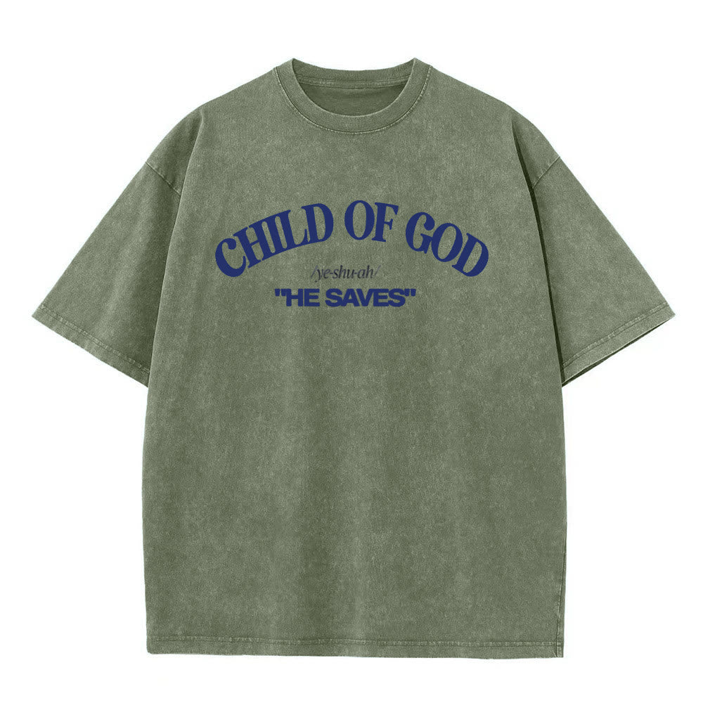 Christianartworkshop Classic Style He Save Child of God T-shirt unisex lavata - Verde militare - 5XL - image 1