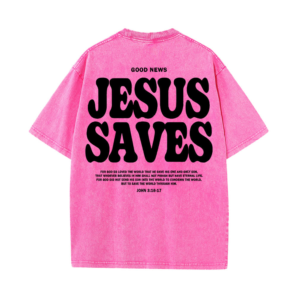 Christianartworkshop Maglietta unisex lavata Gesù salva - Rosa - 5XL - image 12