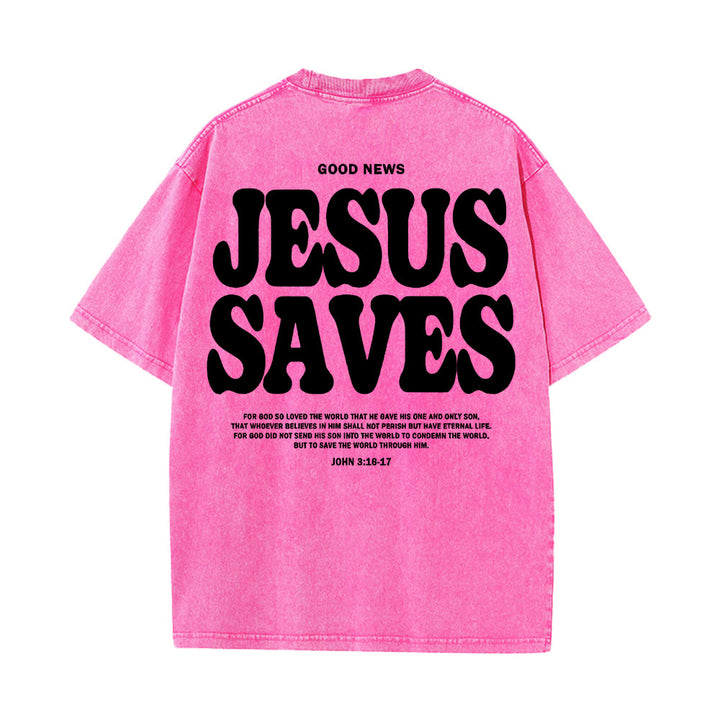 Christianartworkshop Maglietta unisex lavata Gesù salva - Rosa - 5XL - image 12