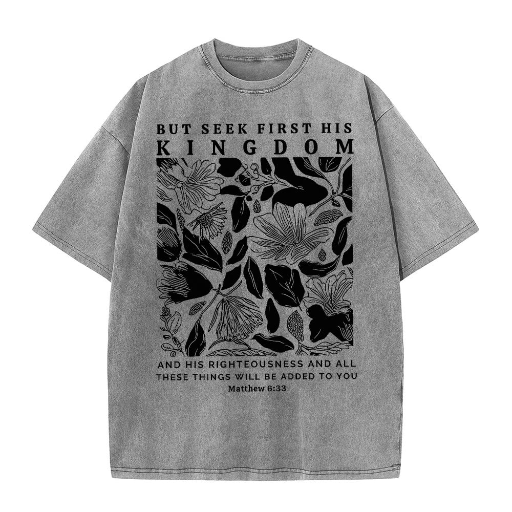 Maglietta unisex lavata Christianartworkshop But Seek First His Kingdom - Grigio - 5XL - image 5