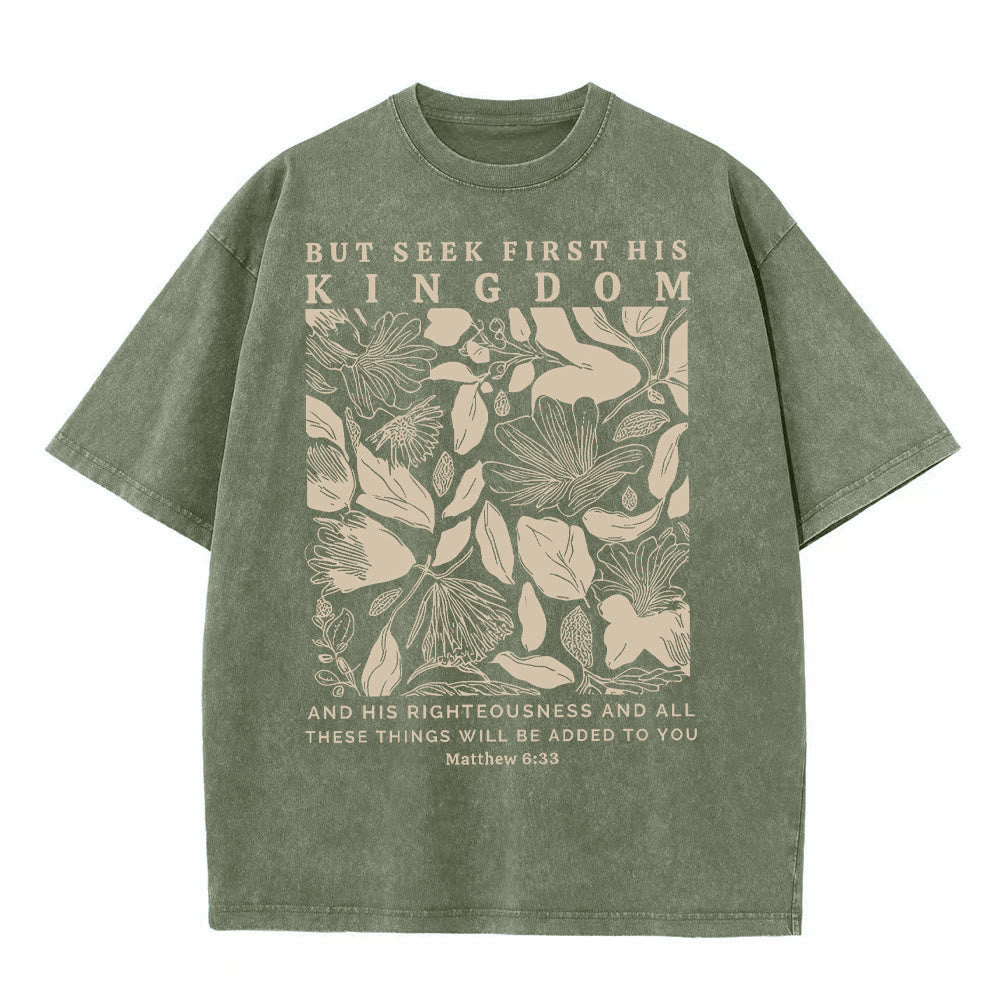 Maglietta unisex lavata Christianartworkshop But Seek First His Kingdom - Verde militare - 5XL - image 4