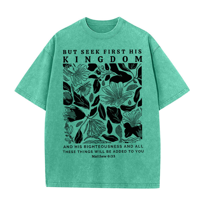 Maglietta unisex lavata Christianartworkshop But Seek First His Kingdom - Verde - 5XL - image 3