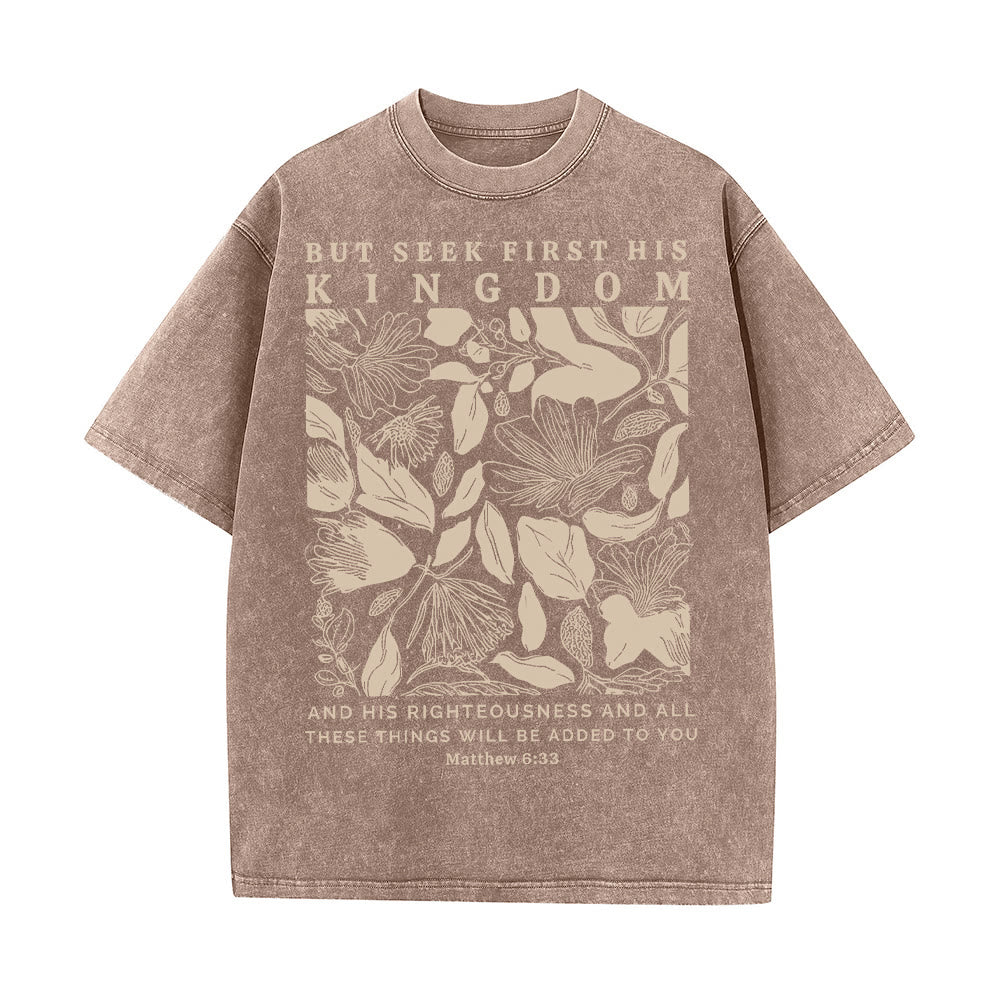 Maglietta unisex lavata Christianartworkshop But Seek First His Kingdom - Caffè - 5XL - image 6