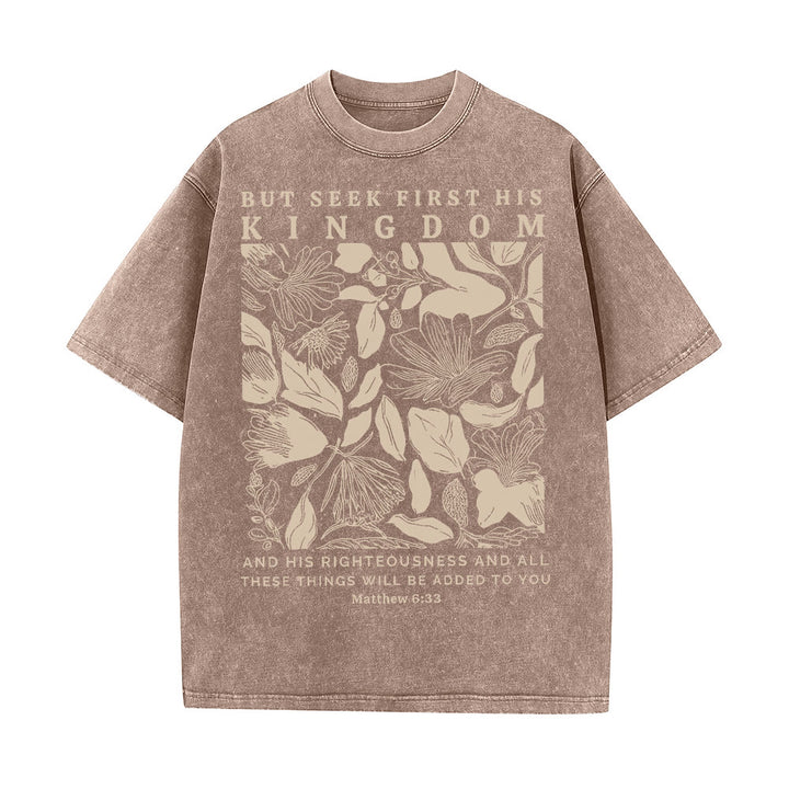 Maglietta unisex lavata Christianartworkshop But Seek First His Kingdom - Caffè - 5XL - image 6