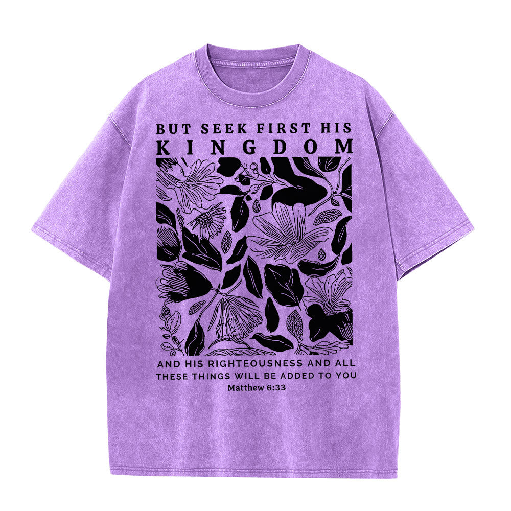 Maglietta unisex lavata Christianartworkshop But Seek First His Kingdom - Viola - 5XL - image 9