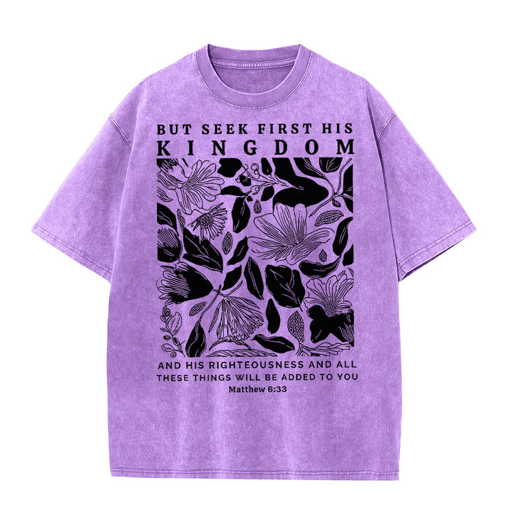 Maglietta unisex lavata Christianartworkshop But Seek First His Kingdom - Viola - 5XL - image 9