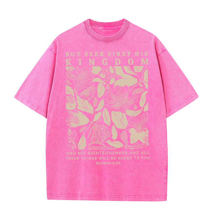 Maglietta unisex lavata Christianartworkshop But Seek First His Kingdom - Rosa - 5XL - image 8