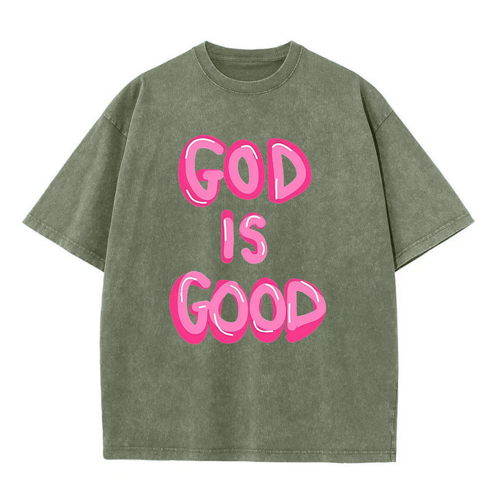 Christianartworkshop Dio è buono T-shirt unisex lavata - Verde militare - 5XL - image 3