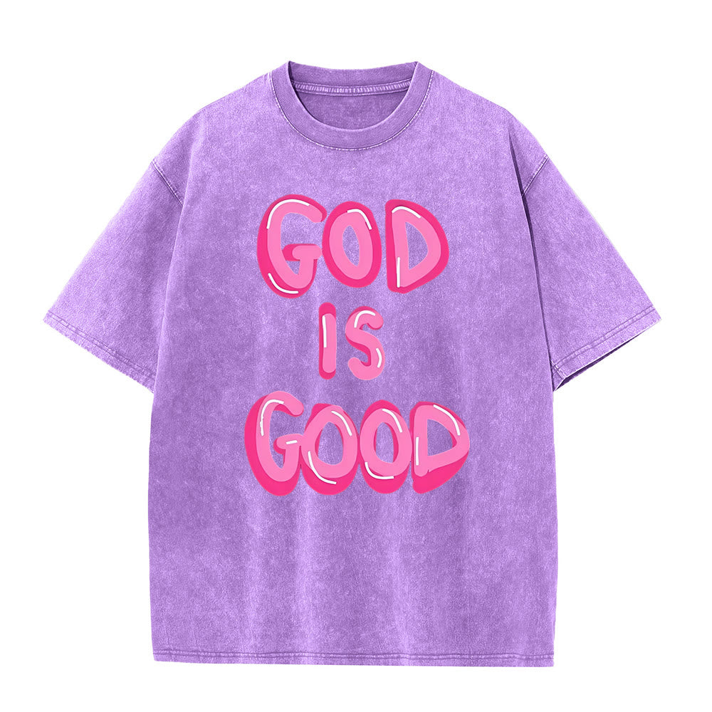 Christianartworkshop Dio è buono T-shirt unisex lavata - Viola - 5XL - image 5