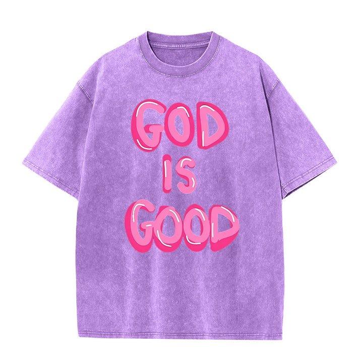 Christianartworkshop Dio è buono T-shirt unisex lavata - Viola - 5XL - image 5