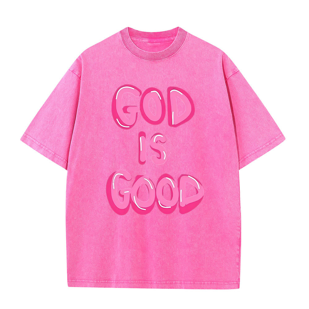 Christianartworkshop Dio è buono T-shirt unisex lavata - Rosa - 5XL - image 4