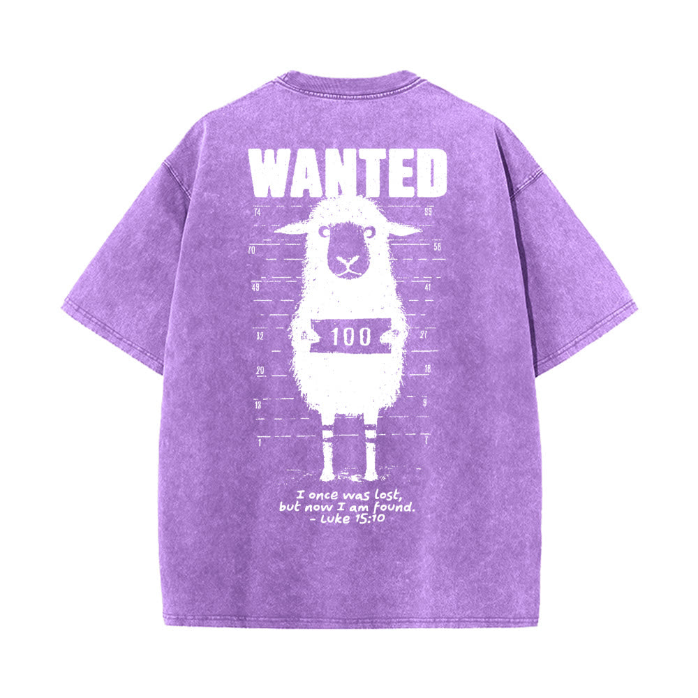 Christianartworkshop Wanted Sheep T-shirt unisex lavata - Viola - 5XL - image 10