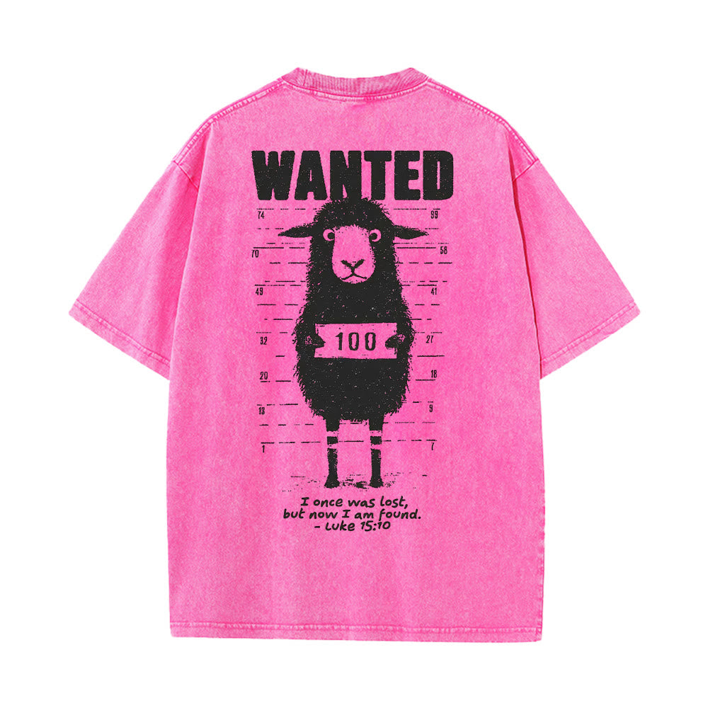 Christianartworkshop Wanted Sheep T-shirt unisex lavata - Rosa - 5XL - image 14