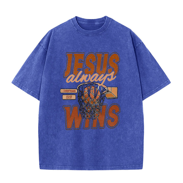 Christianartworkshop Maglietta unisex lavata con grafica Jesus Always Wins Basketball - Blu - 5XL - image 8