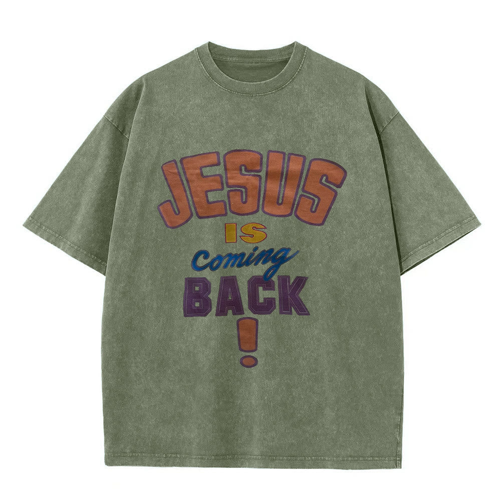 Christianartworkshop Maglietta unisex lavata Jesus Is Return - Verde militare - 5XL - image 5