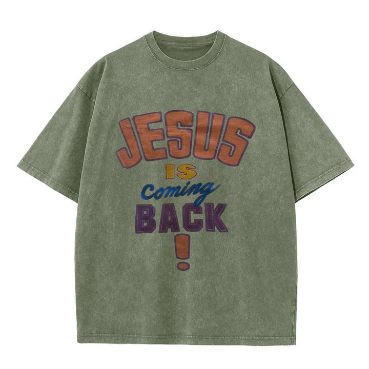 Christianartworkshop Maglietta unisex lavata Jesus Is Return - Verde militare - 5XL - image 5