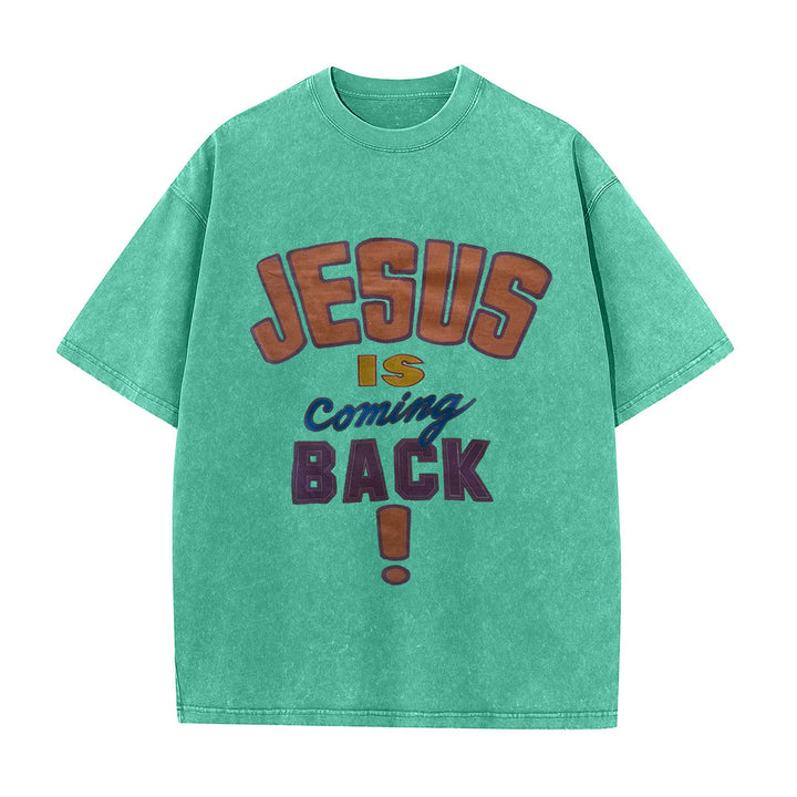 Christianartworkshop Maglietta unisex lavata Jesus Is Return - Verde - 5XL - image 3