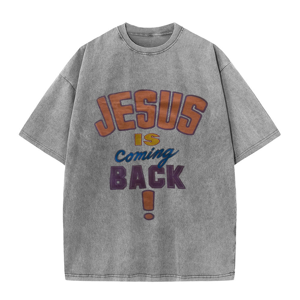Christianartworkshop Maglietta unisex lavata Jesus Is Return - Grigio - 5XL - image 7