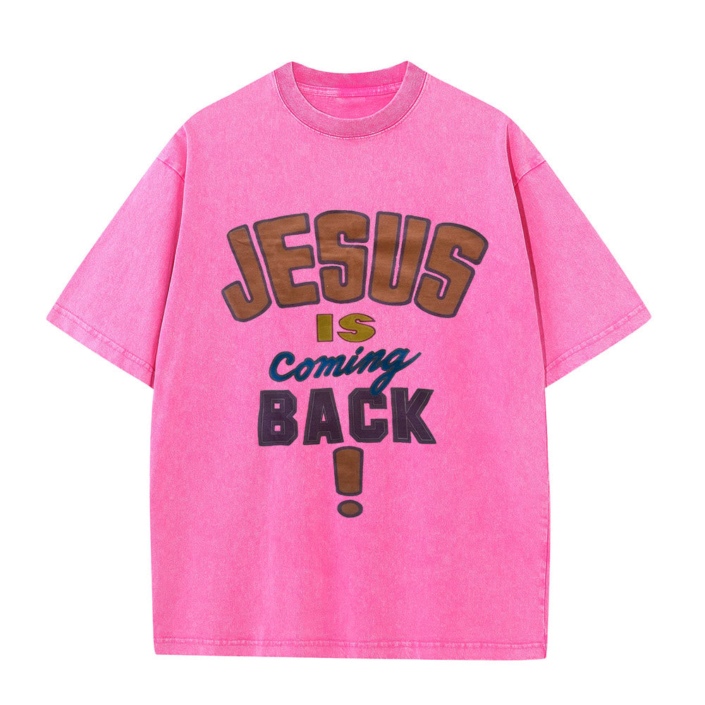 Christianartworkshop Maglietta unisex lavata Jesus Is Return - Rosa - 5XL - image 2