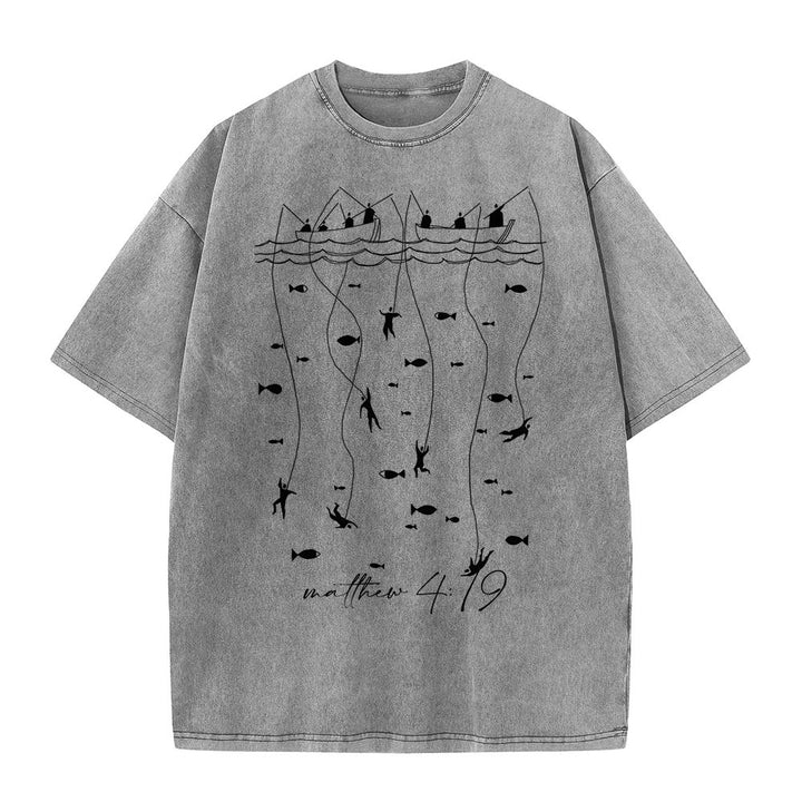 Christianartworkshop Maglietta unisex lavata con narrazione biblica di pesca - Grigio - 5XL - image 5