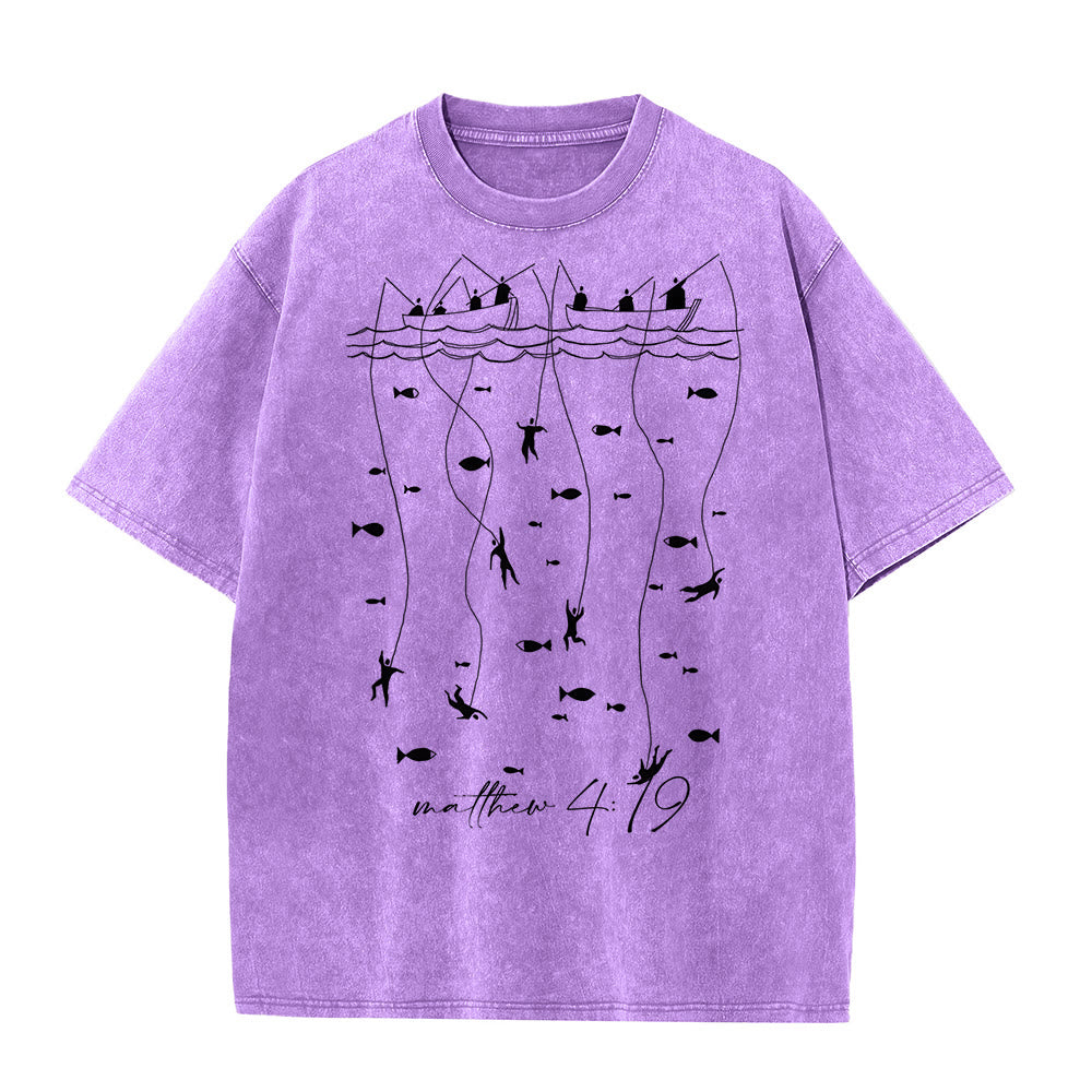 Christianartworkshop Maglietta unisex lavata con narrazione biblica di pesca - Viola - 5XL - image 2