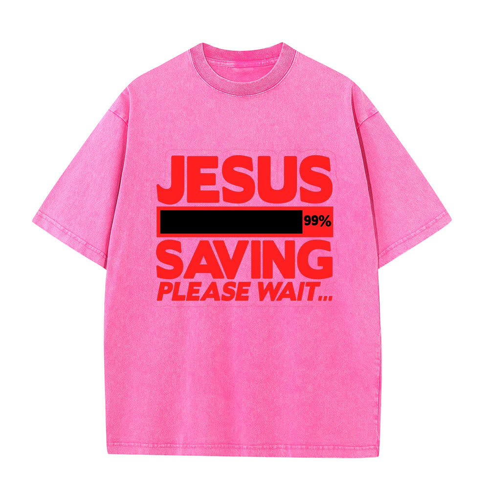 Christianartworkshop Gesù che salva, per favore aspetta, maglietta unisex lavata - Rosa - 5XL - image 1