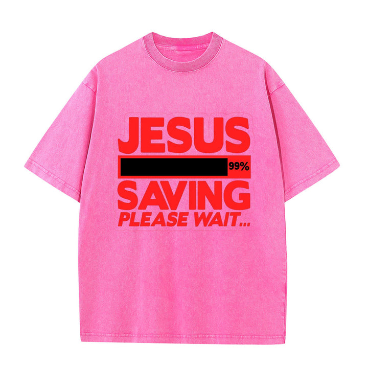 Christianartworkshop Gesù che salva, per favore aspetta, maglietta unisex lavata - Rosa - 5XL - image 1
