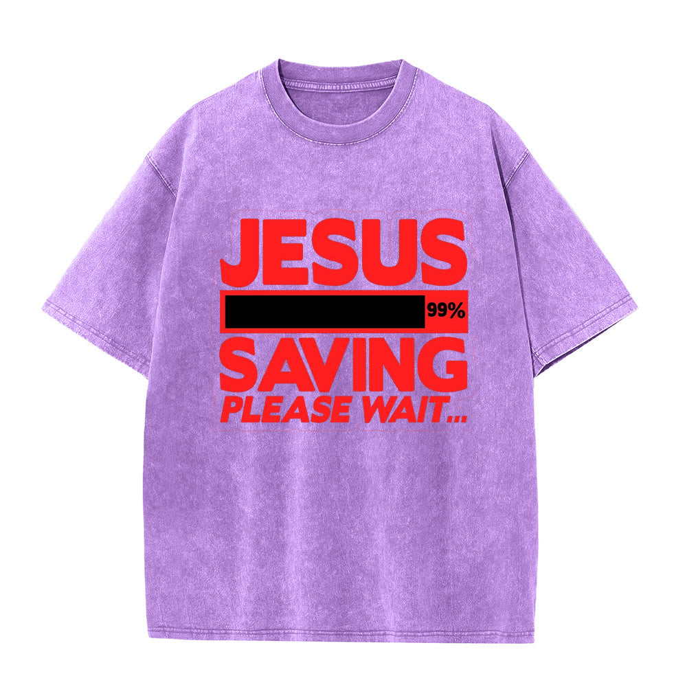 Christianartworkshop Gesù che salva, per favore aspetta, maglietta unisex lavata - Viola - 5XL - image 3