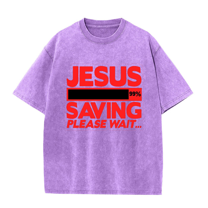 Christianartworkshop Gesù che salva, per favore aspetta, maglietta unisex lavata - Viola - 5XL - image 3