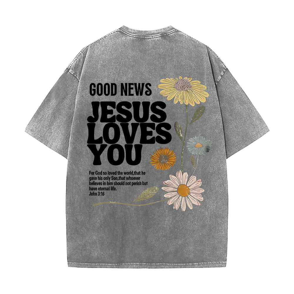 Christianartworkshop Maglietta unisex lavata "Good News Jesus Loves You" - Grigio - 5XL - image 12