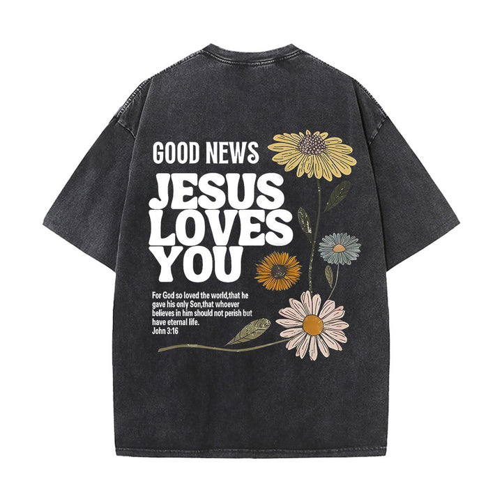 Christianartworkshop Maglietta unisex lavata "Good News Jesus Loves You" - Nero - 5XL - image 2