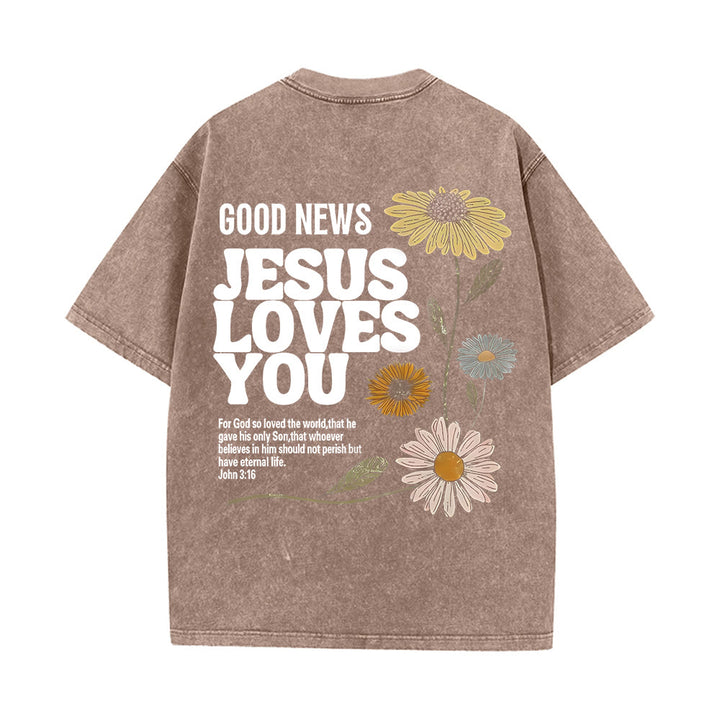 Christianartworkshop Maglietta unisex lavata "Good News Jesus Loves You" - Caffè - 5XL - image 16