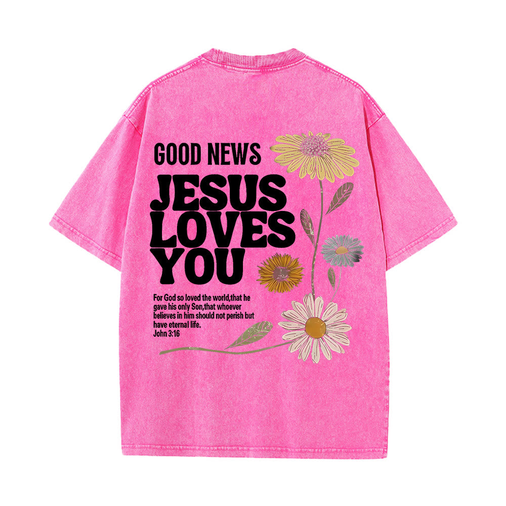 Christianartworkshop Maglietta unisex lavata "Good News Jesus Loves You" - Rosa - 5XL - image 6