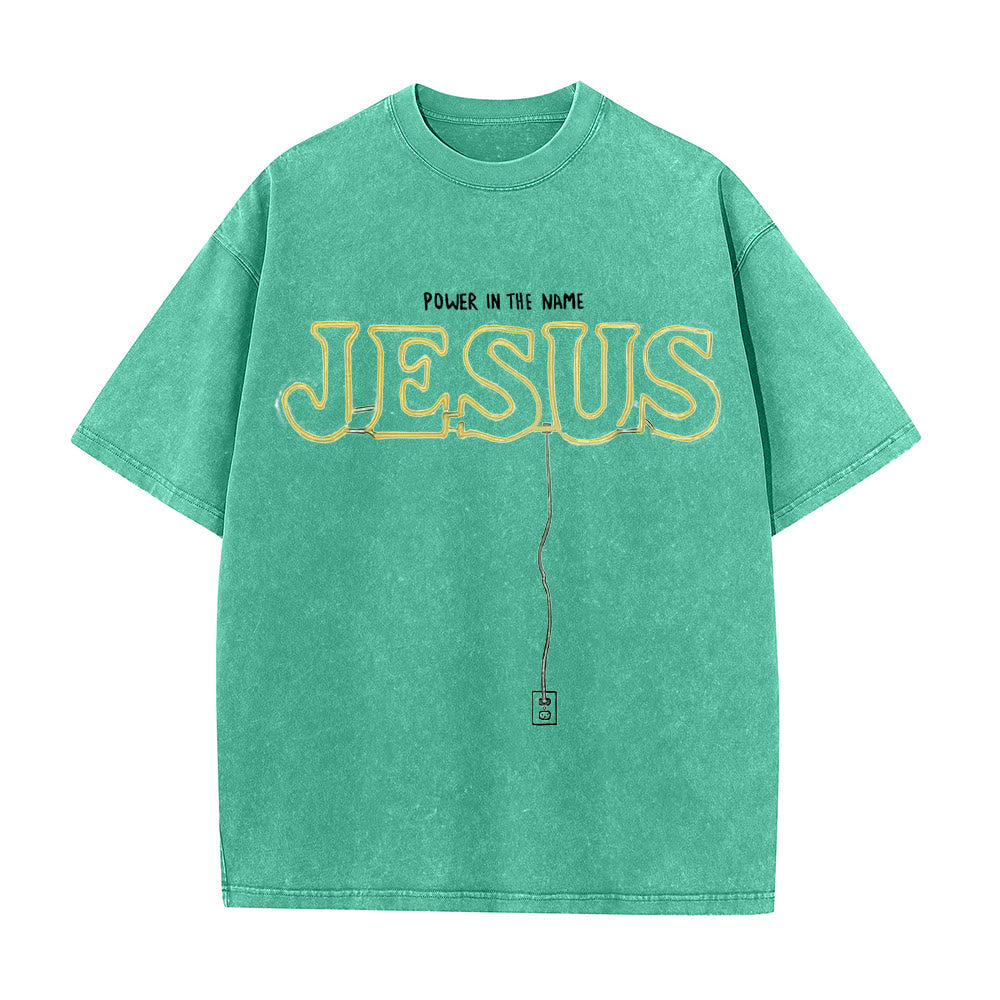 Christianartworkshop Maglietta unisex lavata "Potere nel nome di Gesù" - Verde - 5XL - image 5