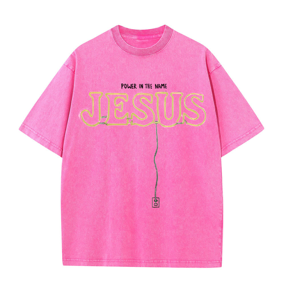 Christianartworkshop Maglietta unisex lavata "Potere nel nome di Gesù" - Rosa - 5XL - image 8