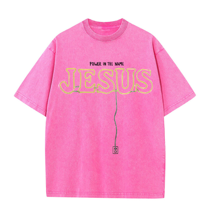Christianartworkshop Maglietta unisex lavata "Potere nel nome di Gesù" - Rosa - 5XL - image 8