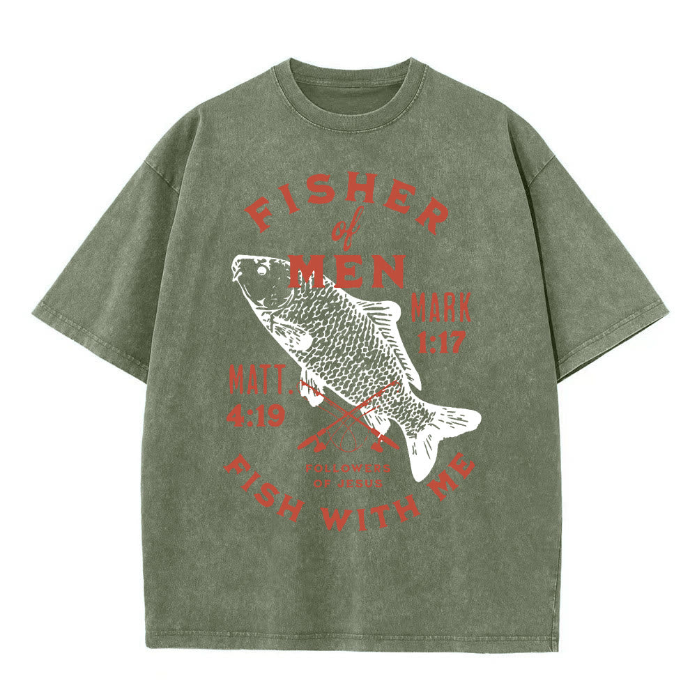 Christianartworkshop Seguaci di Gesù Pescatore di Uomini T-shirt unisex lavata - Verde militare - 5XL - image 4