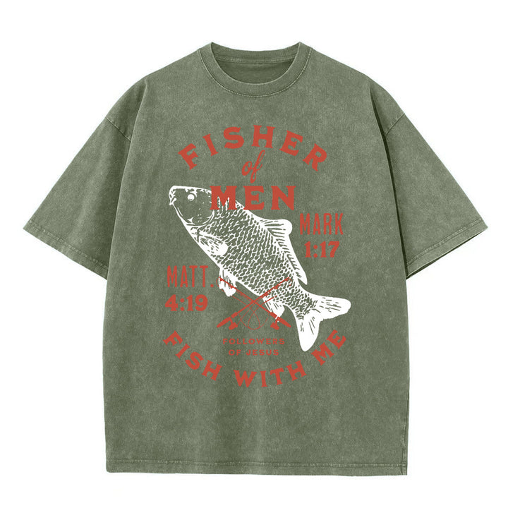 Christianartworkshop Seguaci di Gesù Pescatore di Uomini T-shirt unisex lavata - Verde militare - 5XL - image 4