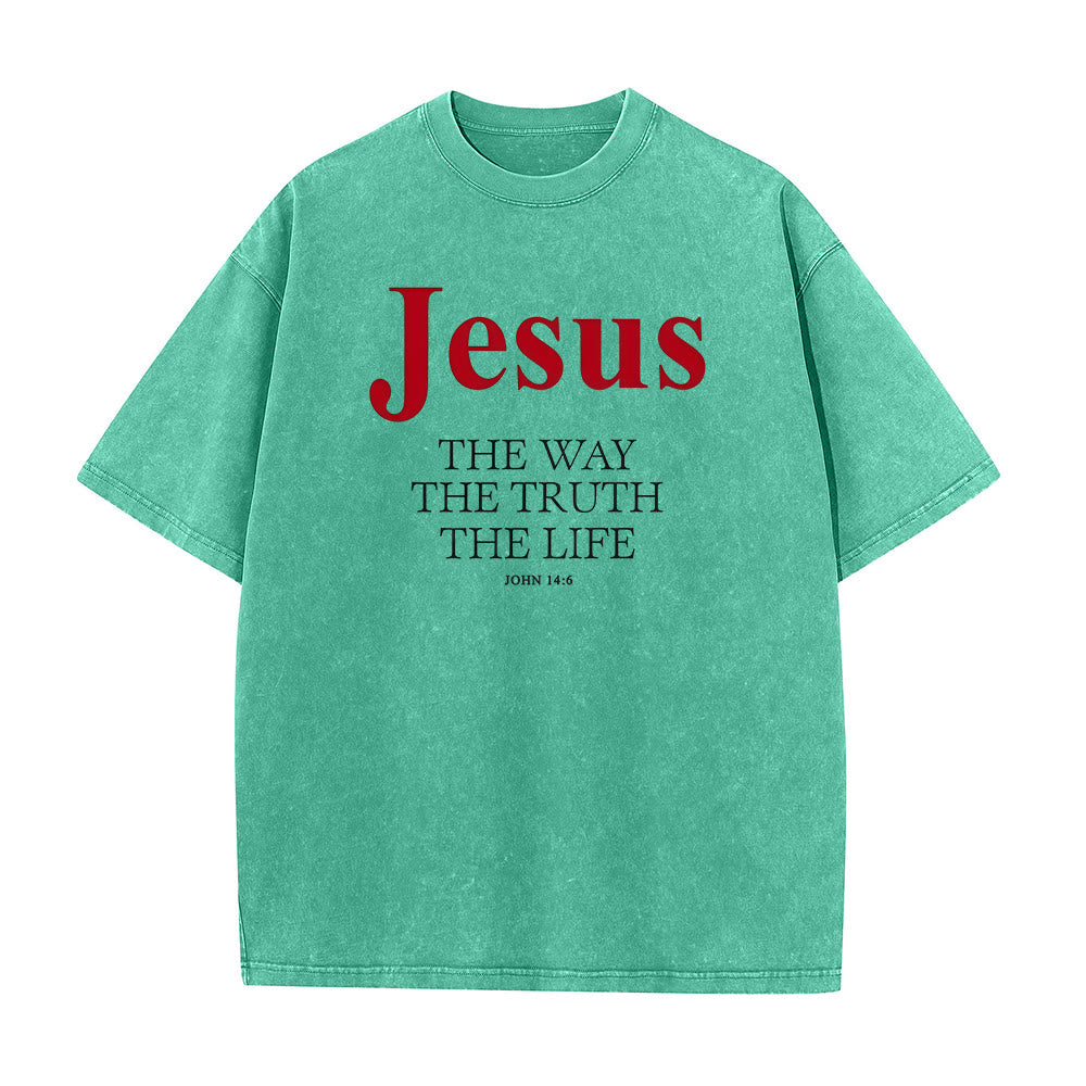 Christianartworkshop Gesù La Via La Verità La Vita T-shirt unisex lavata - Verde - 5XL - image 7
